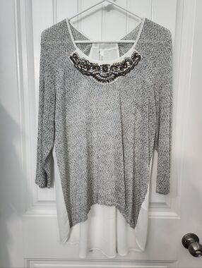 New! Maurices Studio Y Knit Sweater w/ Jeweled Neckline & Chiffon Back, Size XL